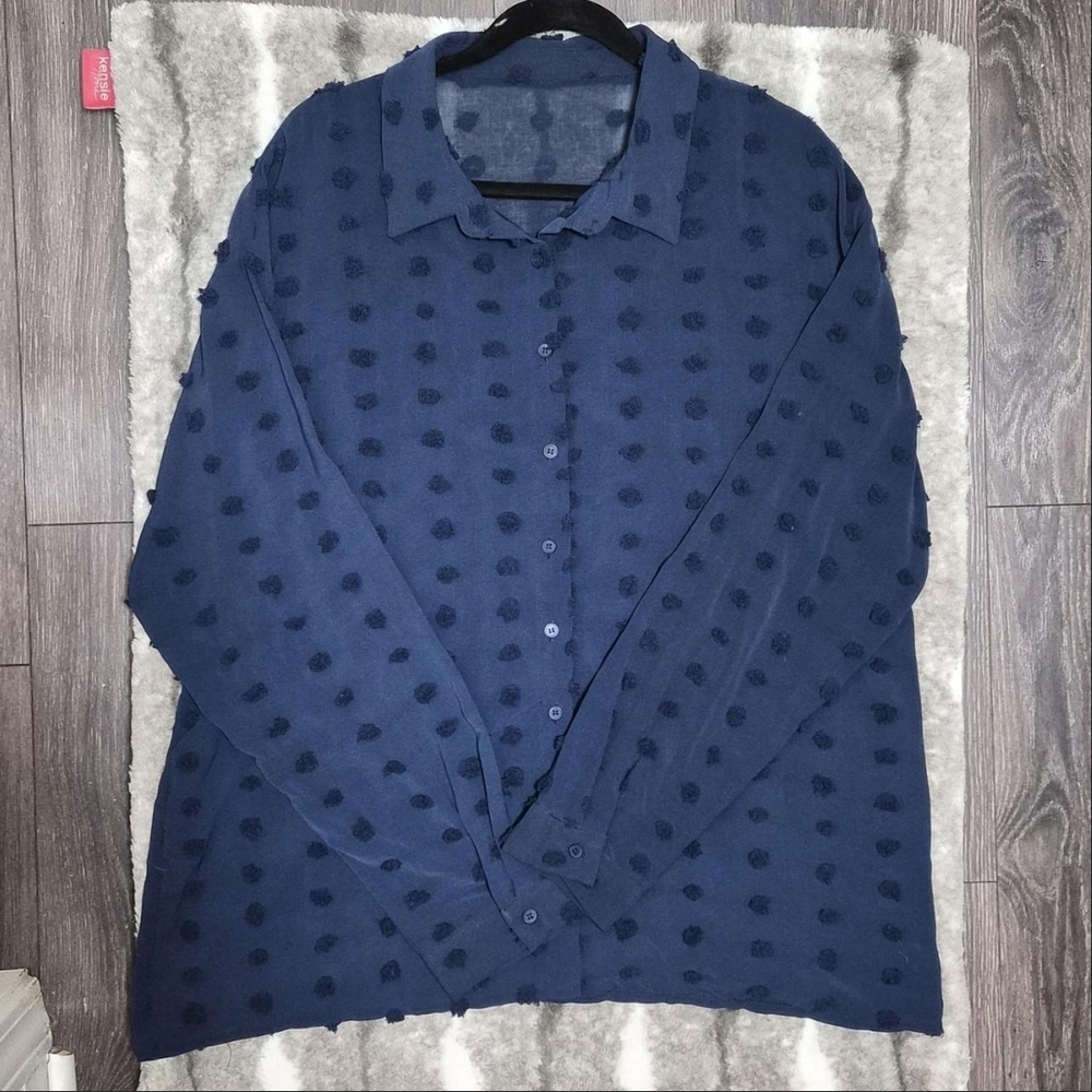 Blue Textured Button-Up Shirt